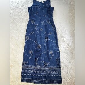 Tribal Blue Floral Feminine Boho Resortwear Vacation Sleeveless Maxi Dress Sz 8